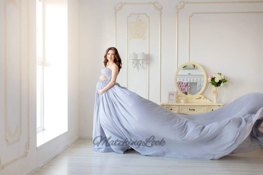 Royal Blue Maternity Photoshoot Dress Long Pregnancy Dresses with Slee –  loveangeldress